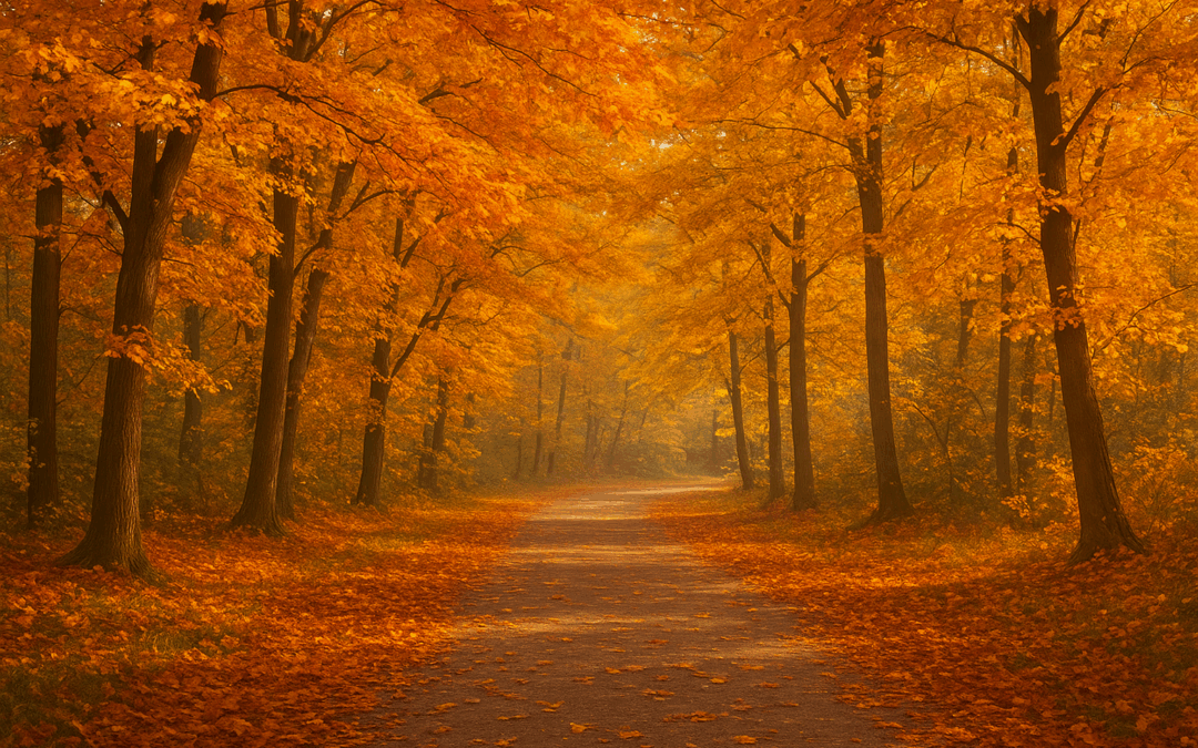 Herbstweg im goldenen licht